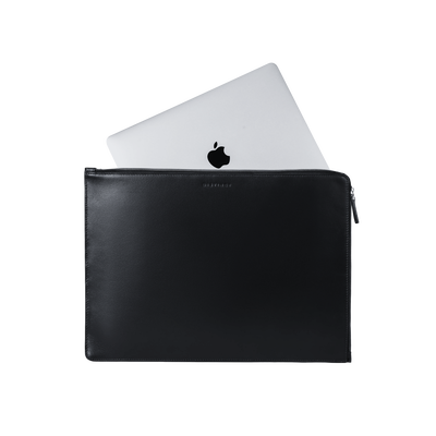 Black leather laptop sleeve