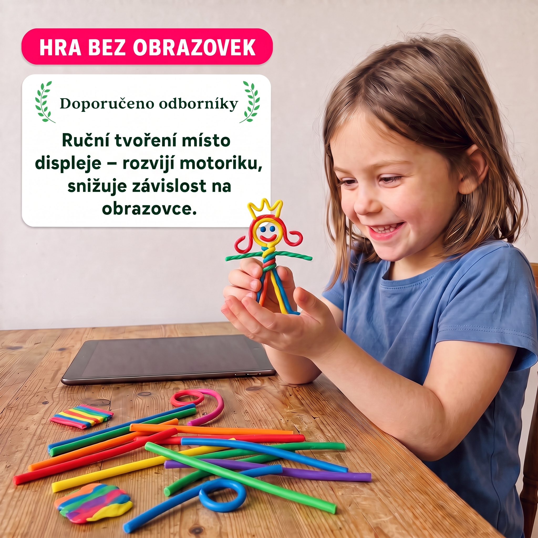 Dítě tvoří z Wikki Stix na okně