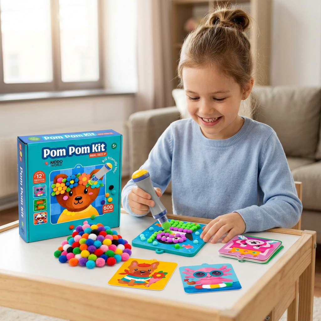 Pom Pom sada s nástrojem Pom Pom Master, 600 bambulemi a 12 kartičkami se zvířátky