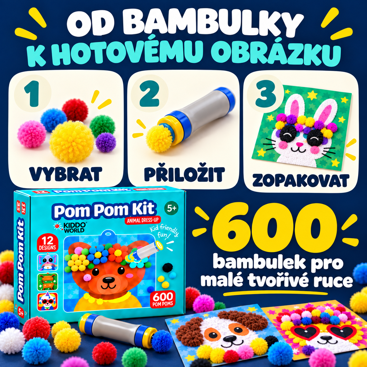 Tři kroky od bambulky k hotovému obrázku s Pom Pom sadou