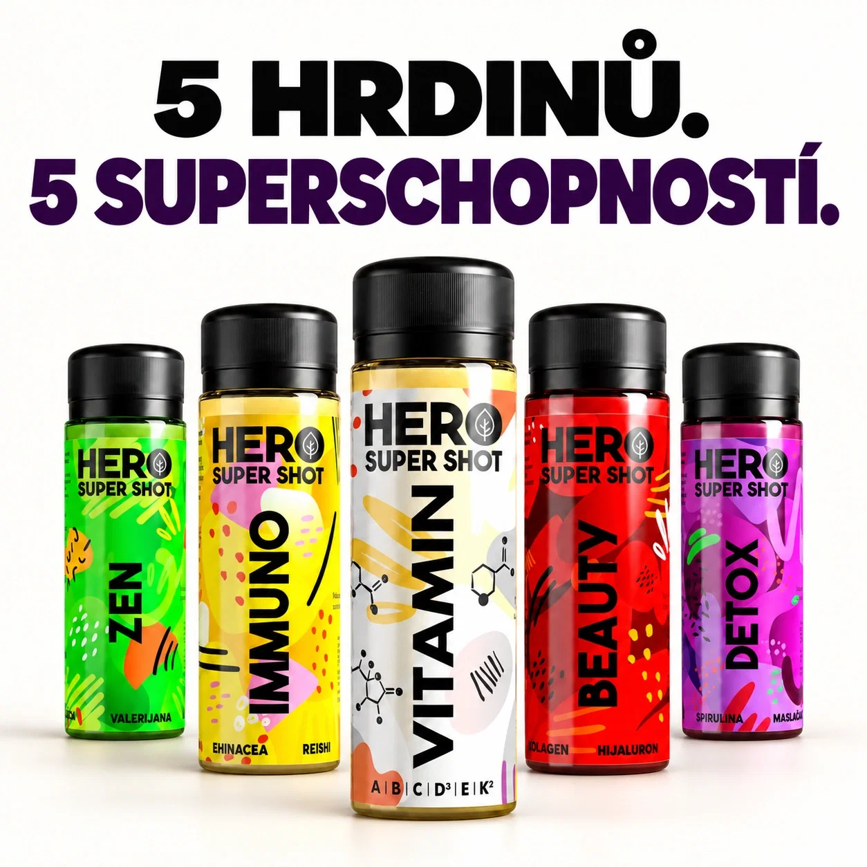 5 hrdinů, 5 superschopností – HERO SuperShot ZEN, IMMUNO, VITAMIN, BEAUTY a DETOX