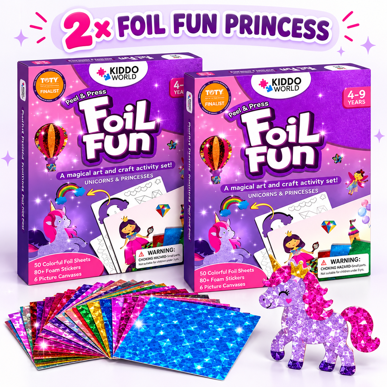 Dve sady FOIL FUN Princess previazané magentovou stuhou ako darček