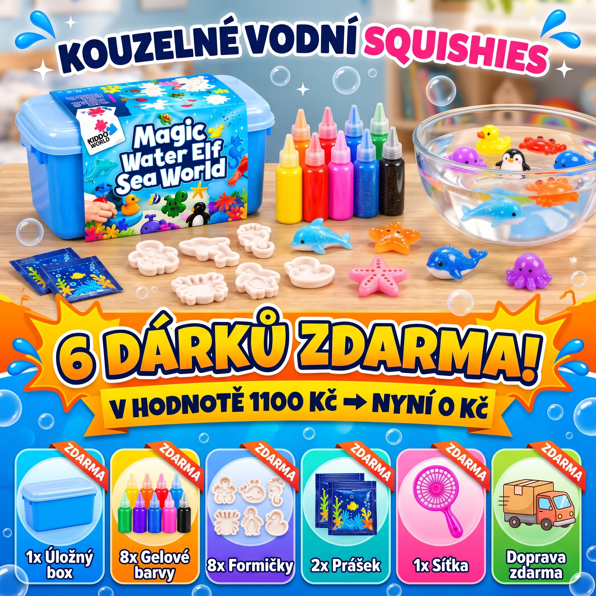 Magic Water Elf – sada Mořský svět s barevnými gely, formičkami a úložným boxem