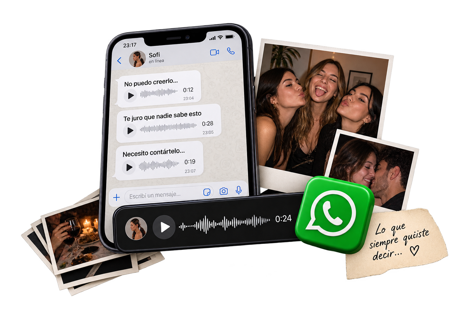 Celular con chats y audios del caso