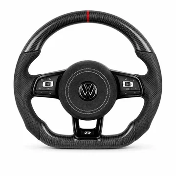 Kierownica VW Golf 7 R z carbonem, perforowaną skórą i czerwonym znacznikiem — do Golfa 5
