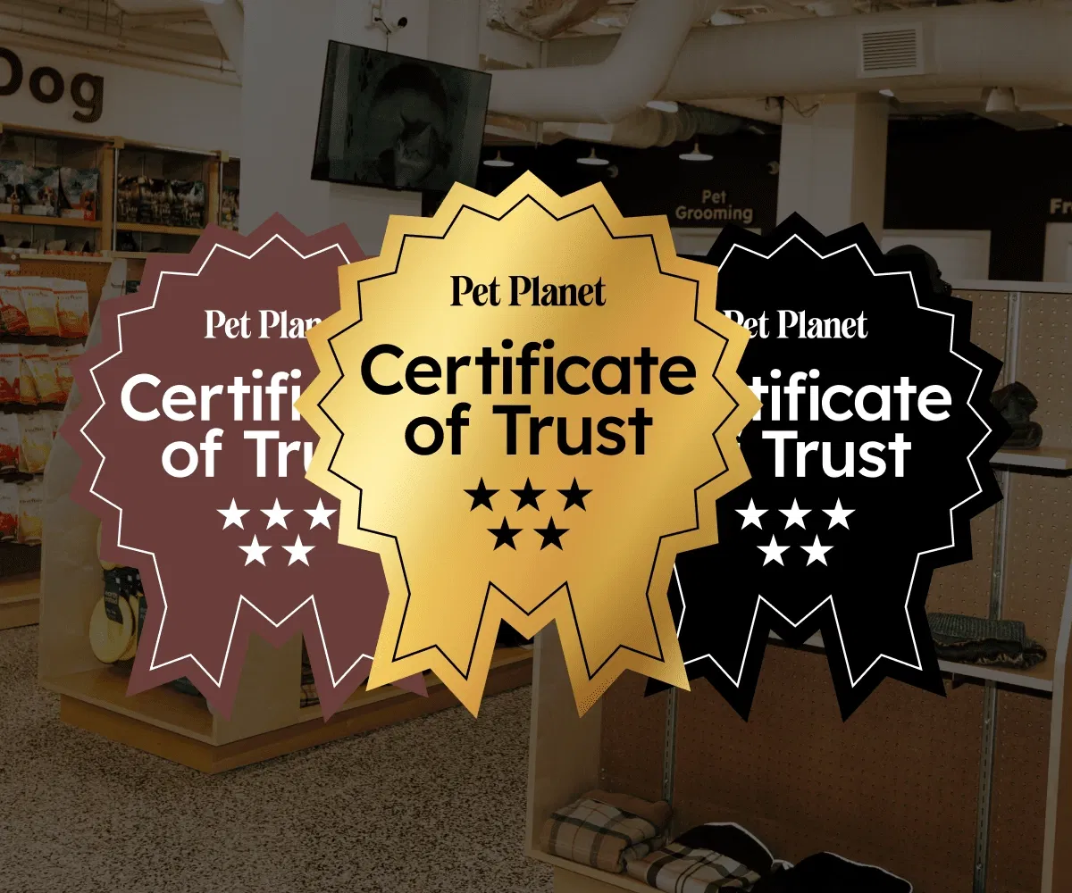 The Pet Planet Certificate of Trust seal, representing our commitment to curated, safe, and health-focused pet products.