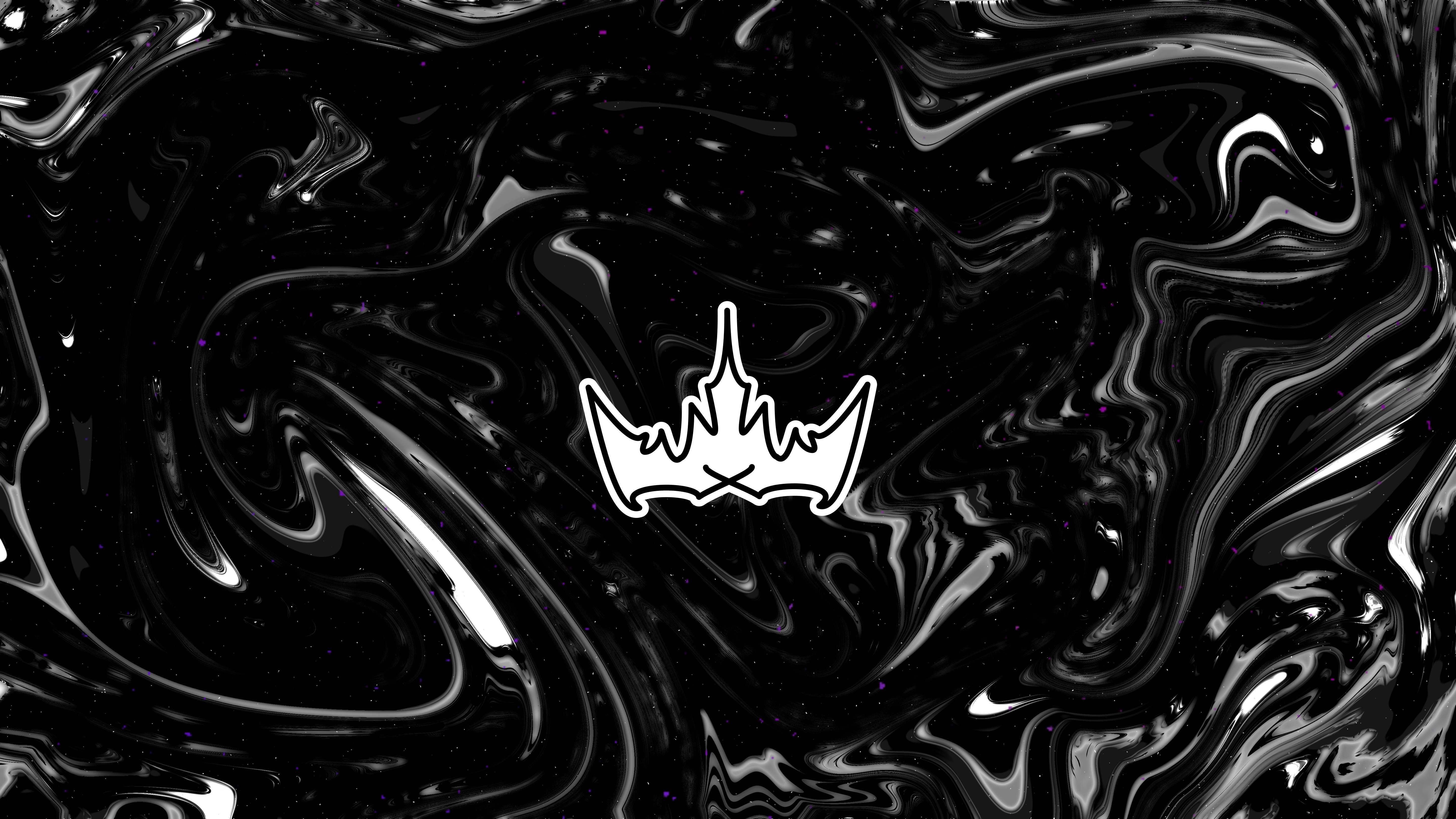 White crown icon by Kristiyan-Daniel centered on a swirling black and silver marbled background
