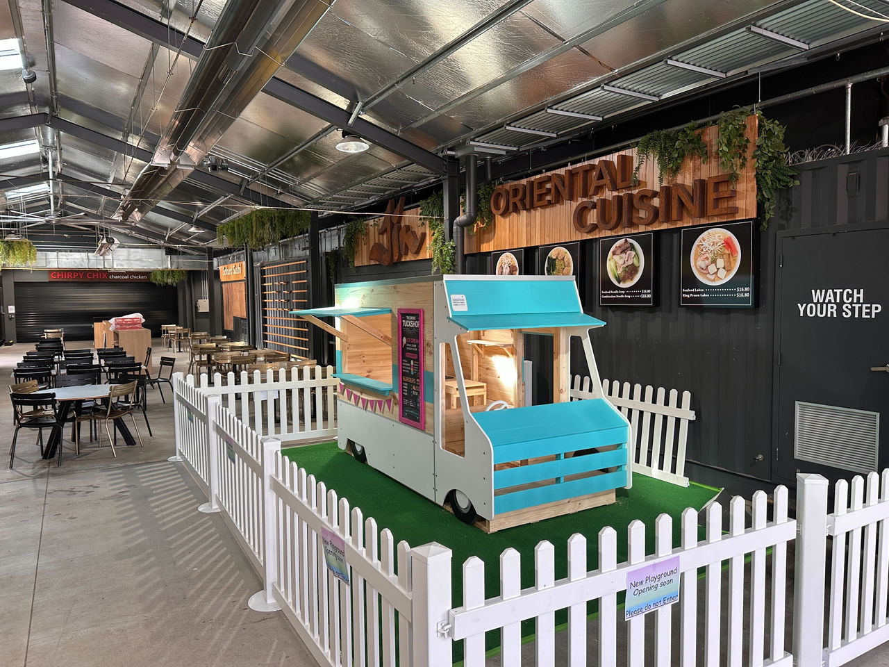 Blue and Pink Food Truck Cubby in Shopping Centre Food Court Activation