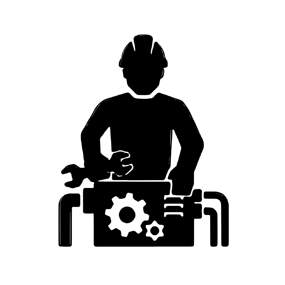 Experienced DIYer in safety glasses and a canvas apron guiding a panel through a guarded table saw in a home garage workshop with a pegboard tool wall