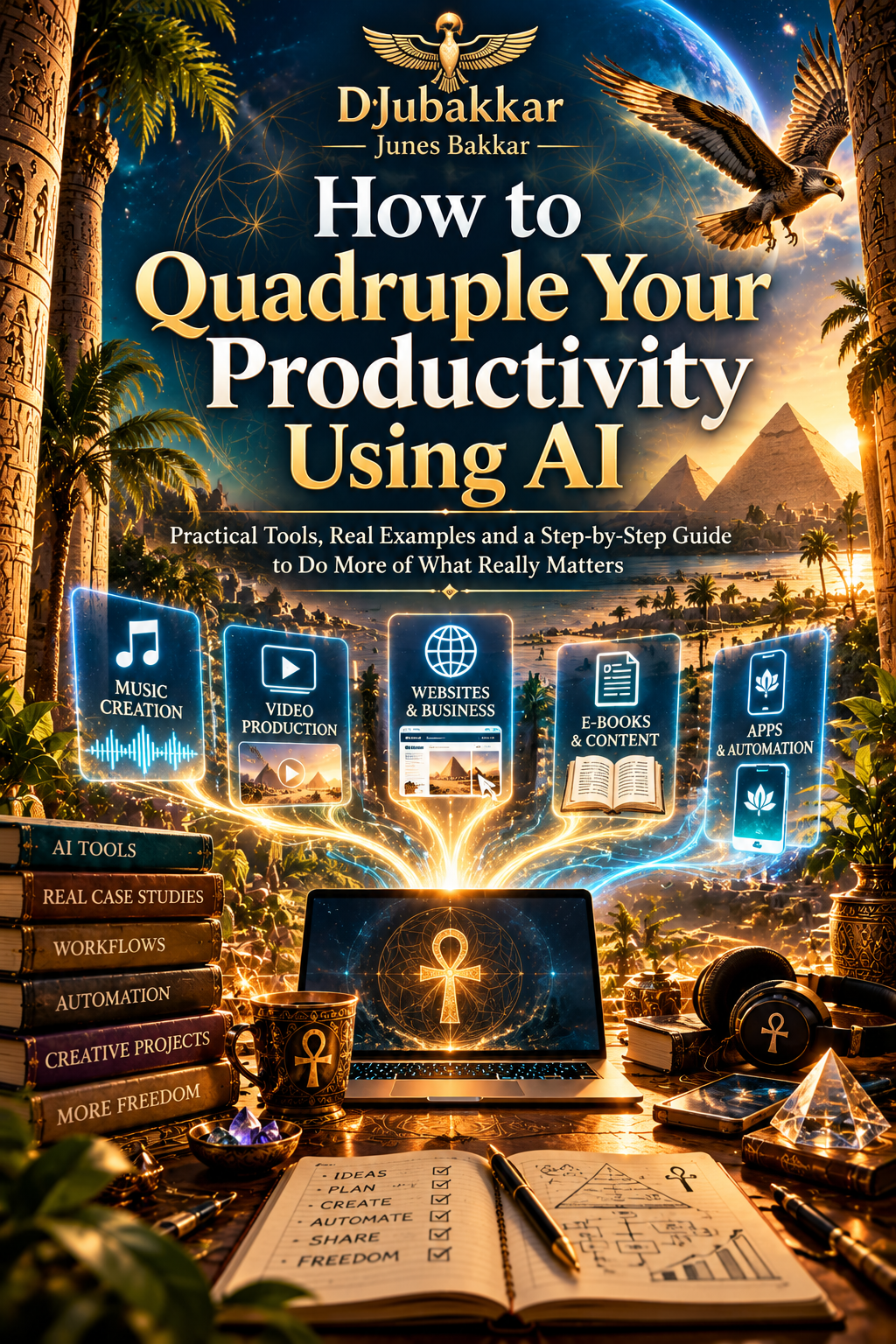 Cover of the e-book How to Quadruple Your Productivity Using AI by DJubakkar: Practical Tools, Real Examples and a Step-by-Step Guide to Do More of What Really Matters