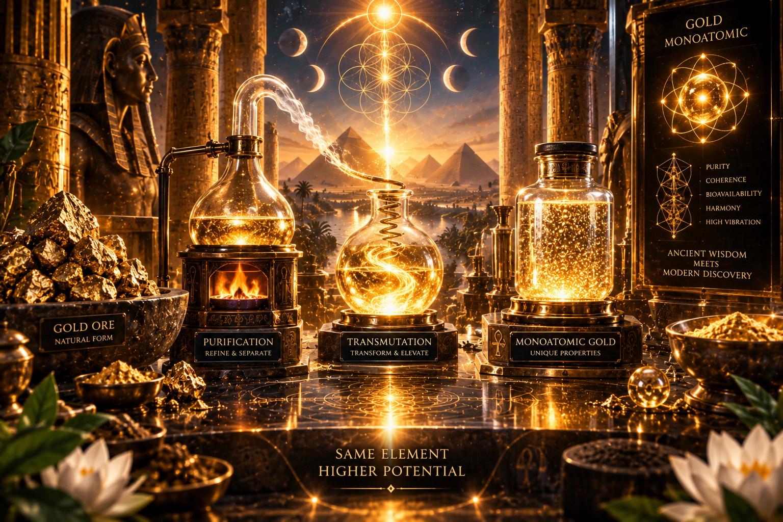 Alchemical laboratory scene showing the purification and transmutation of gold