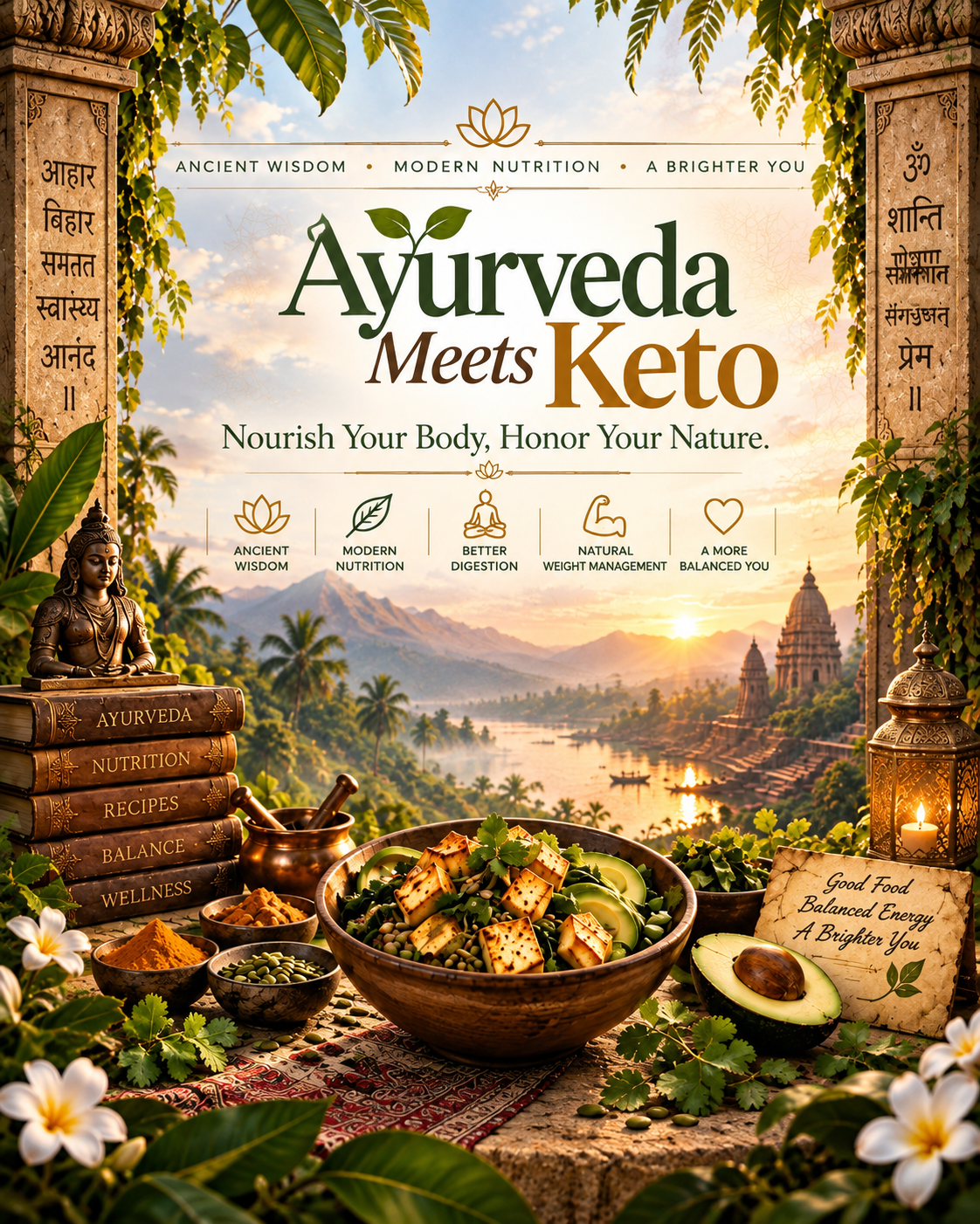 Cover of the e-book Ayurvedic Vegetarian Keto: Ayurveda Meets Keto — Nourish Your Body, Honor Your Nature