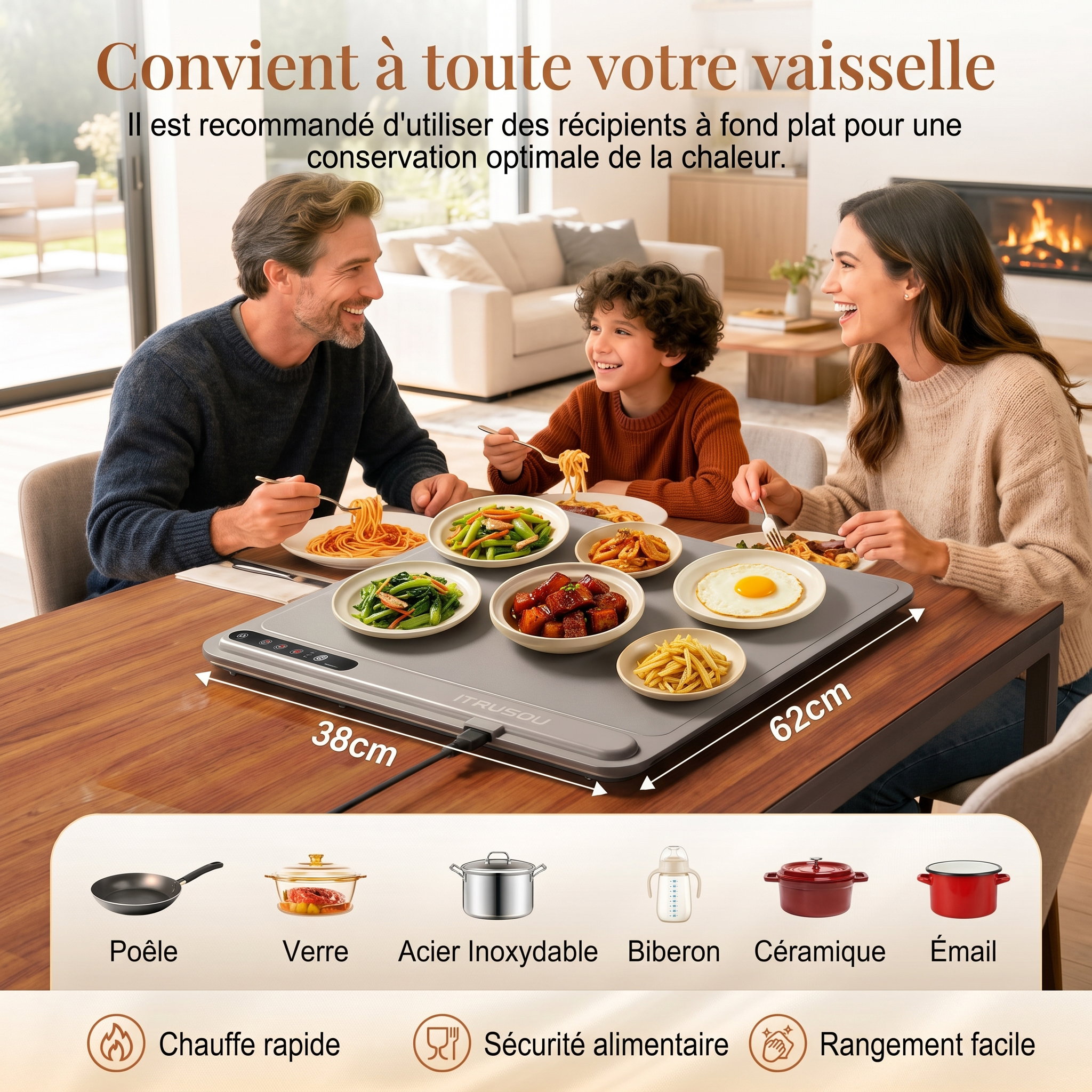Warmio Mat en silicone souple, enroulé sur une table en bois