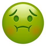 Green emoji face with furrowed eyebrows and a queasy expression