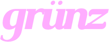 Stylized text logo with the word 'grünz' in pink lowercase letters
