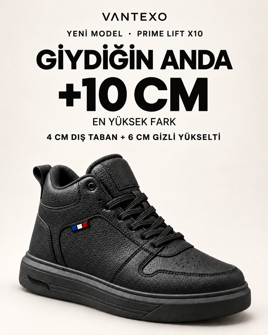 Prime Lift X10 siyah, yan profil, açık zeminde