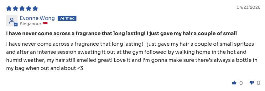 Customer message saying she fell in love with Double Take at the first spritz