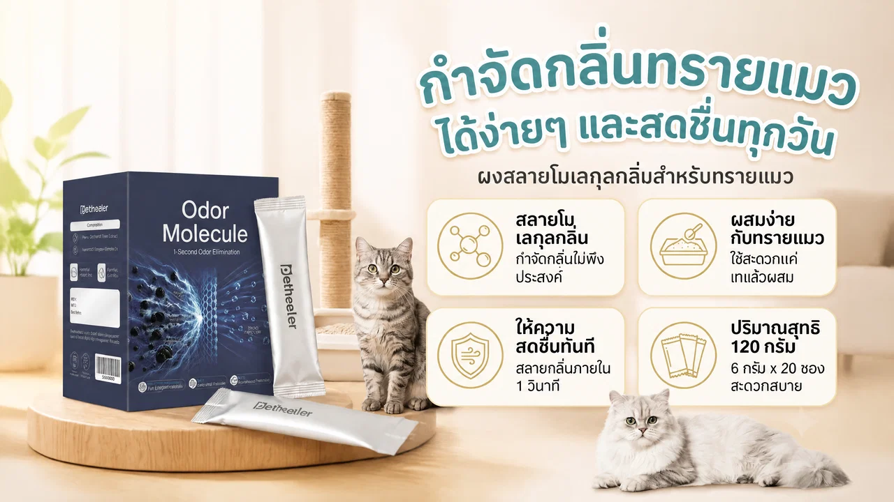 Product box and sticks for cat odor elimination with two cats and usage instructions