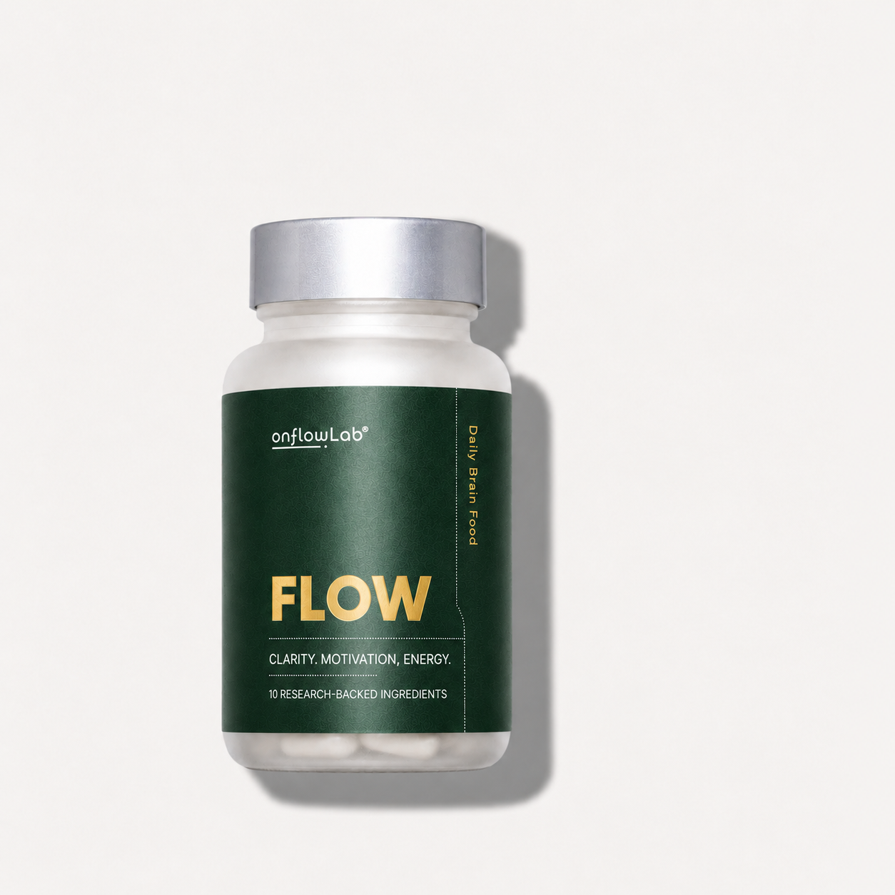 A bottle of FLOW™ daily brain food