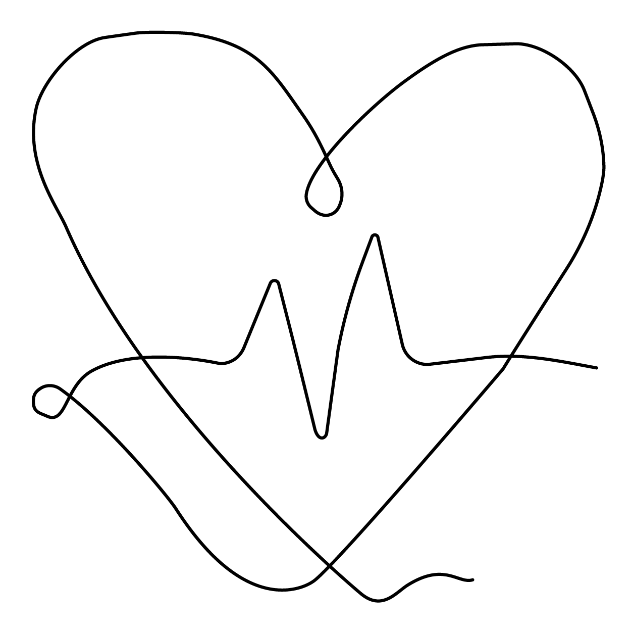 Line art of a heart with a heartbeat trace