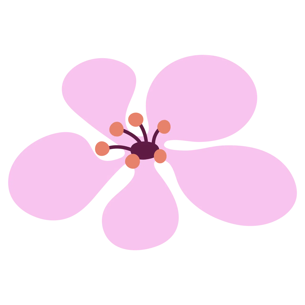 Illustration of a manuka flower with small pink petals and a purple center, representing a floral design.