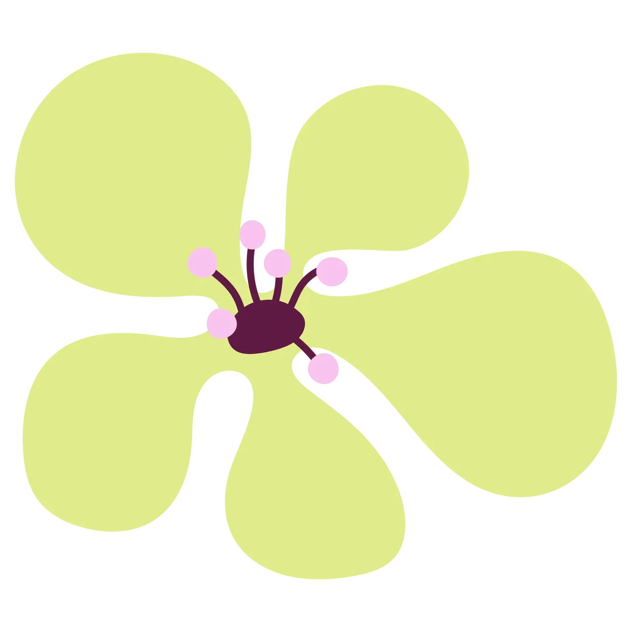 Illustration of a manuka flower with big green petals and a purple center, representing a floral design.