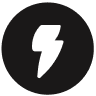 White lightning bolt icon inside a solid black circle on a white background.