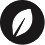 White leaf icon centered on a solid black circular background.