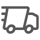 Icon of a delivery truck facing right with motion lines behind it.