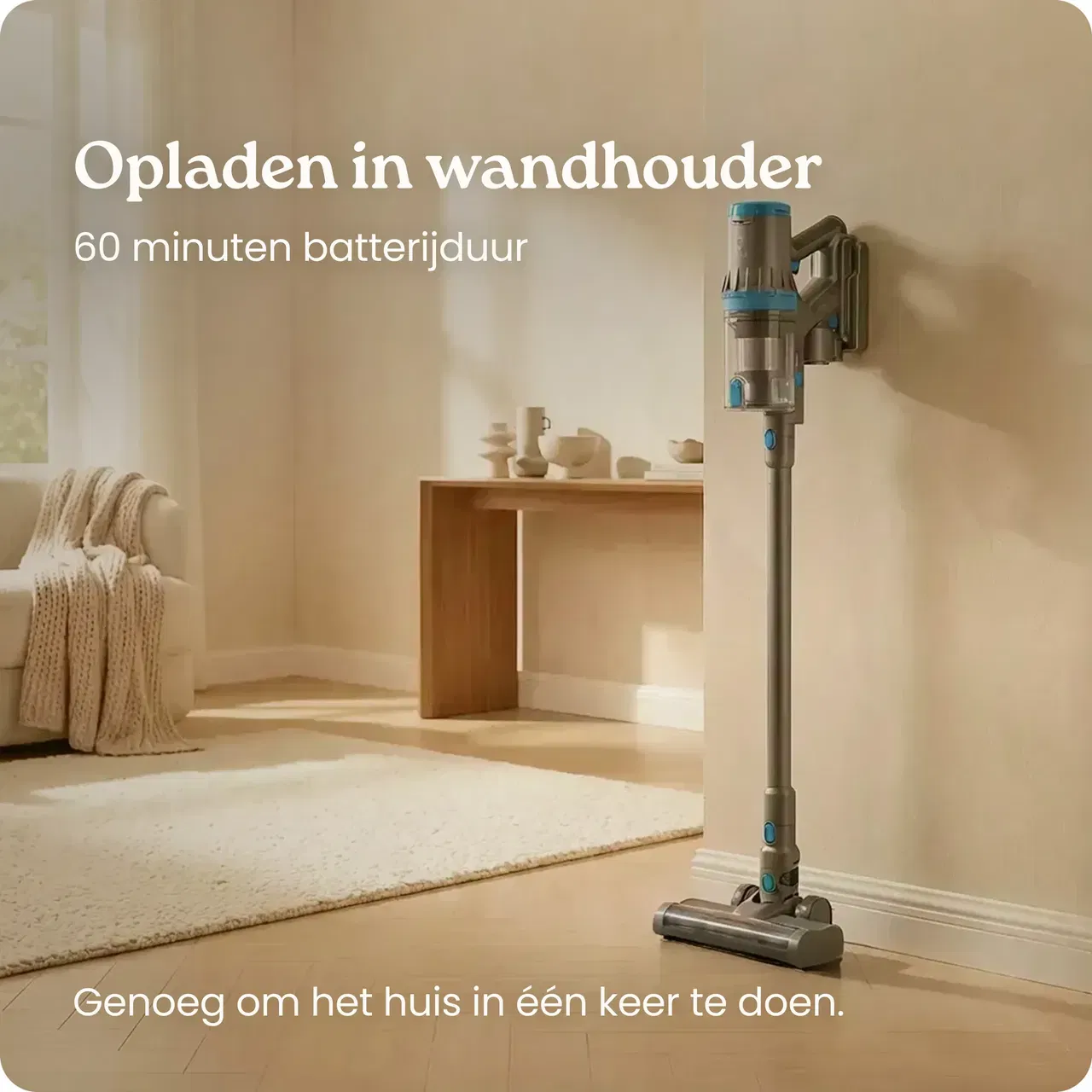 cleanwise rita steelstofzuiger opladen in wandhouder
