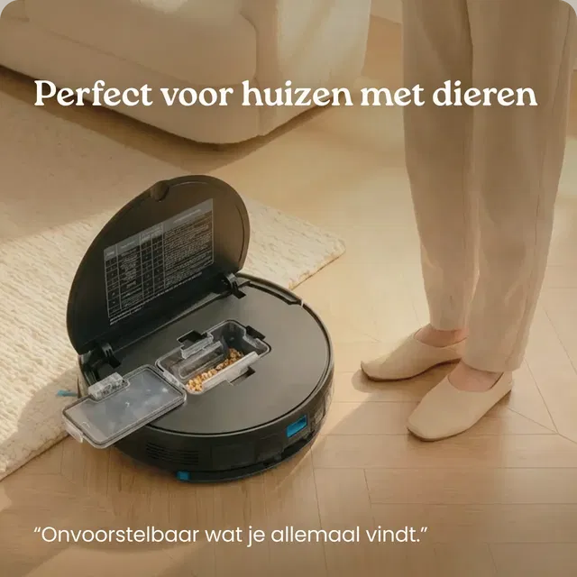 robotstofzuiger henk met geopende stofbak