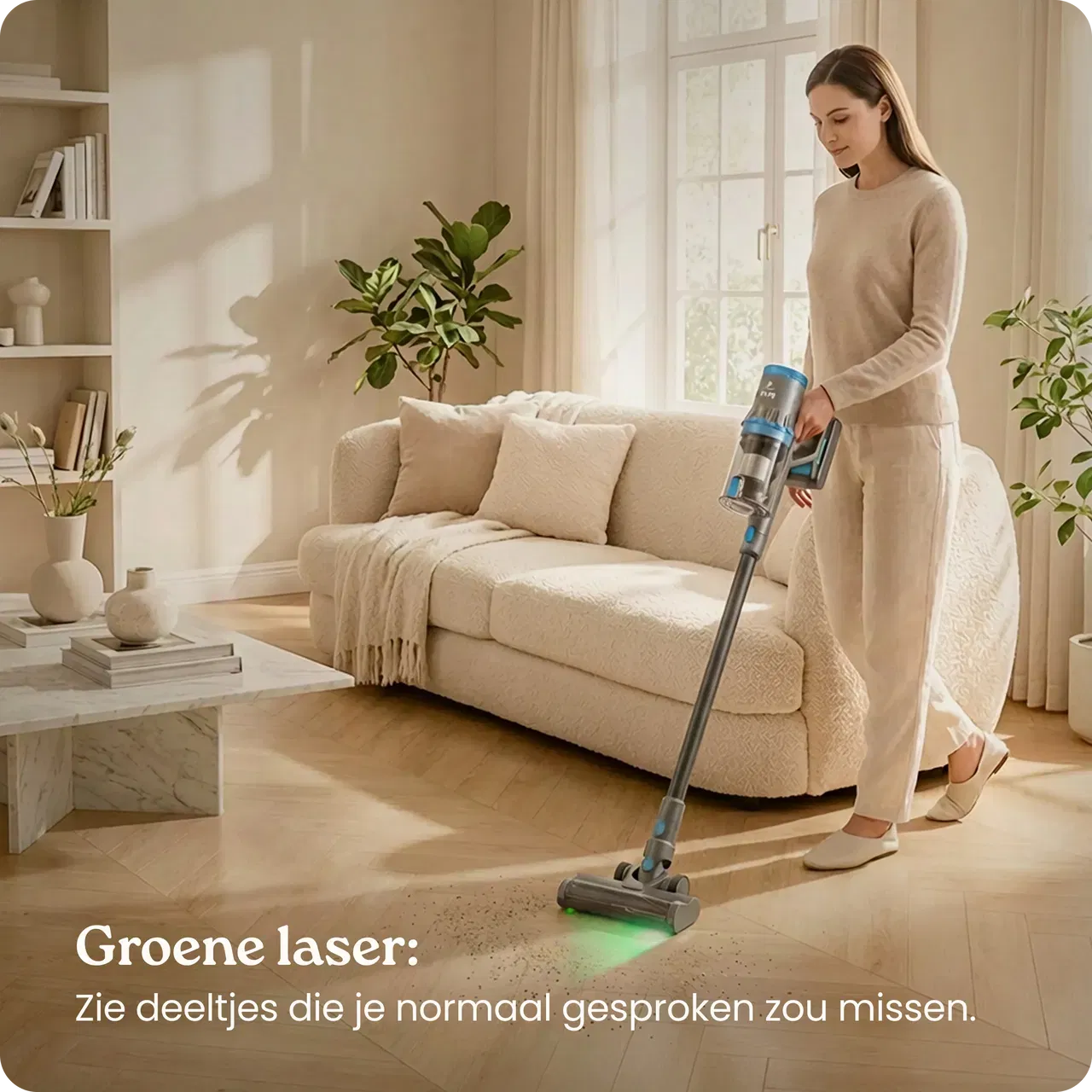 cleanwise rita laser steelstofzuiger in woonkamer