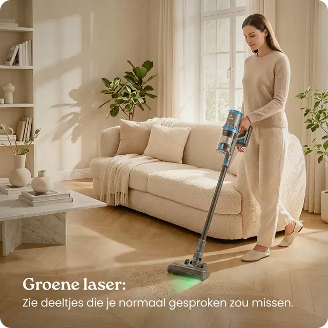 cleanwise rita laser steelstofzuiger in woonkamer