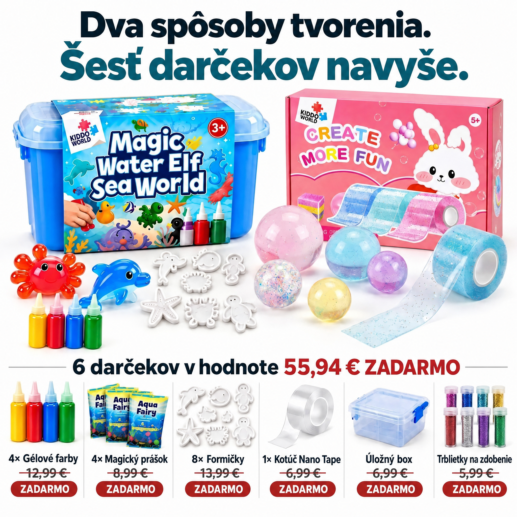 Nano Bubble Squishies a Magic Water Squishies – balíček 2 súprav so 6 darčekmi