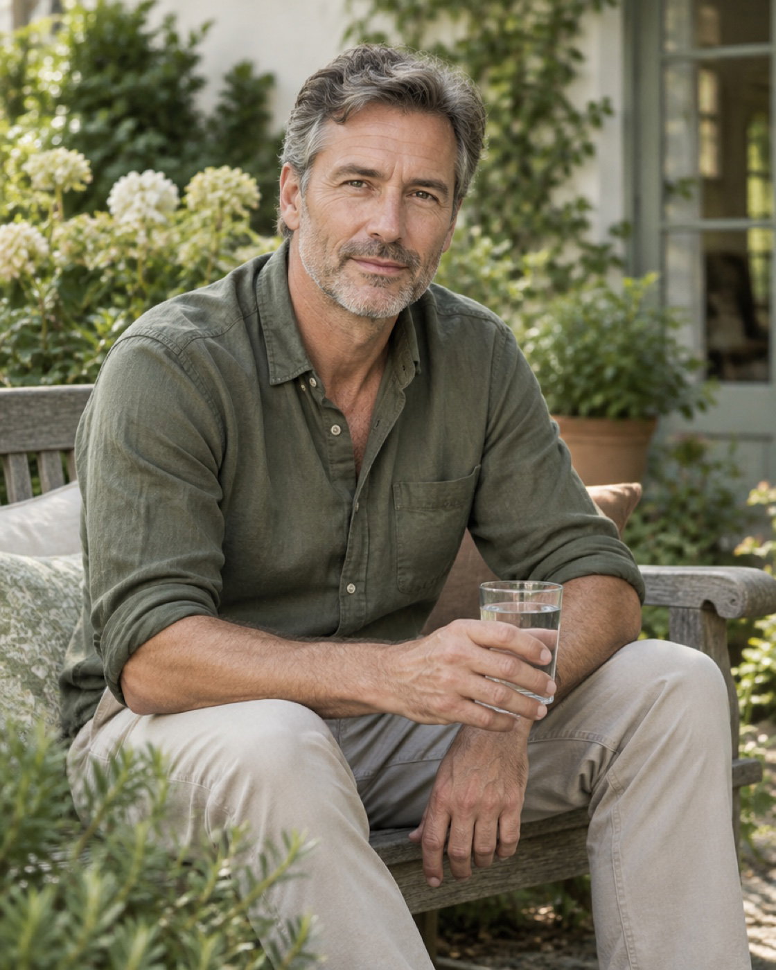 Man relaxing in his garden