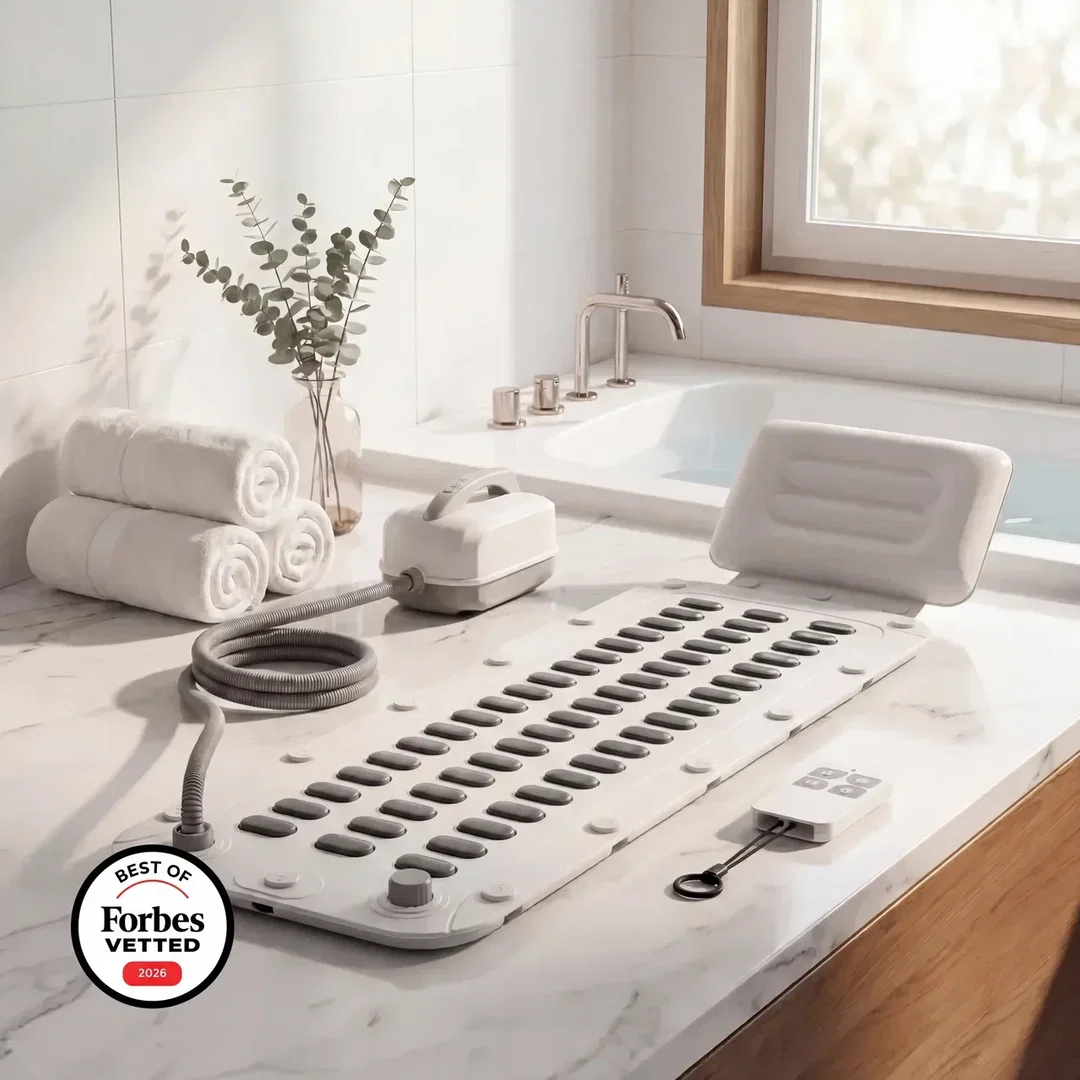 The DeepSoak Pro laid out beside a bath