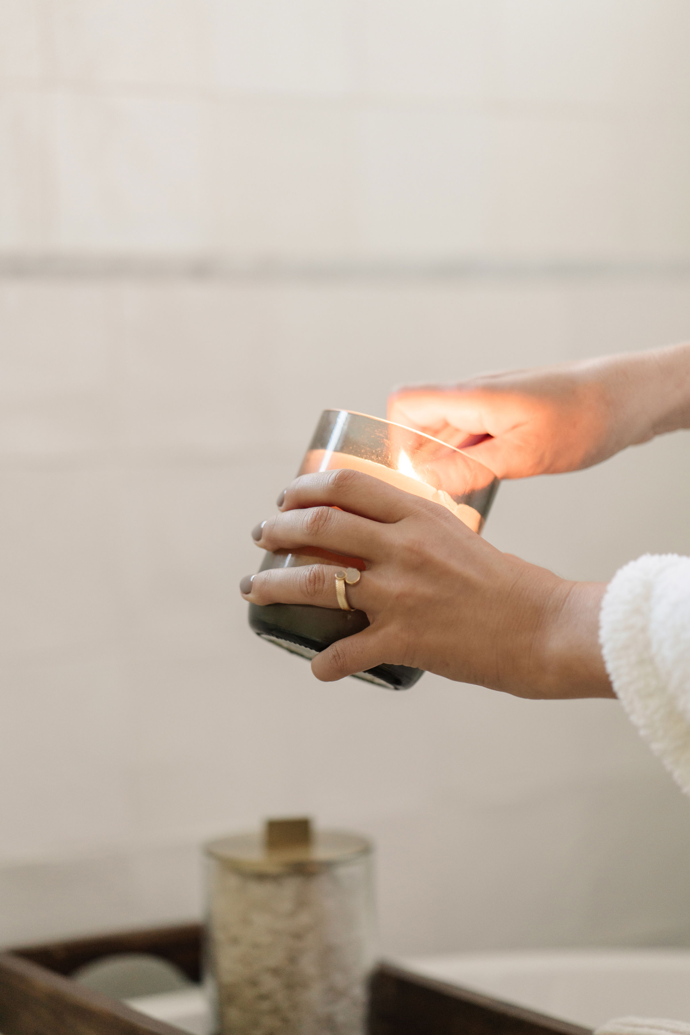 Soy blend wax candle burning cleanly