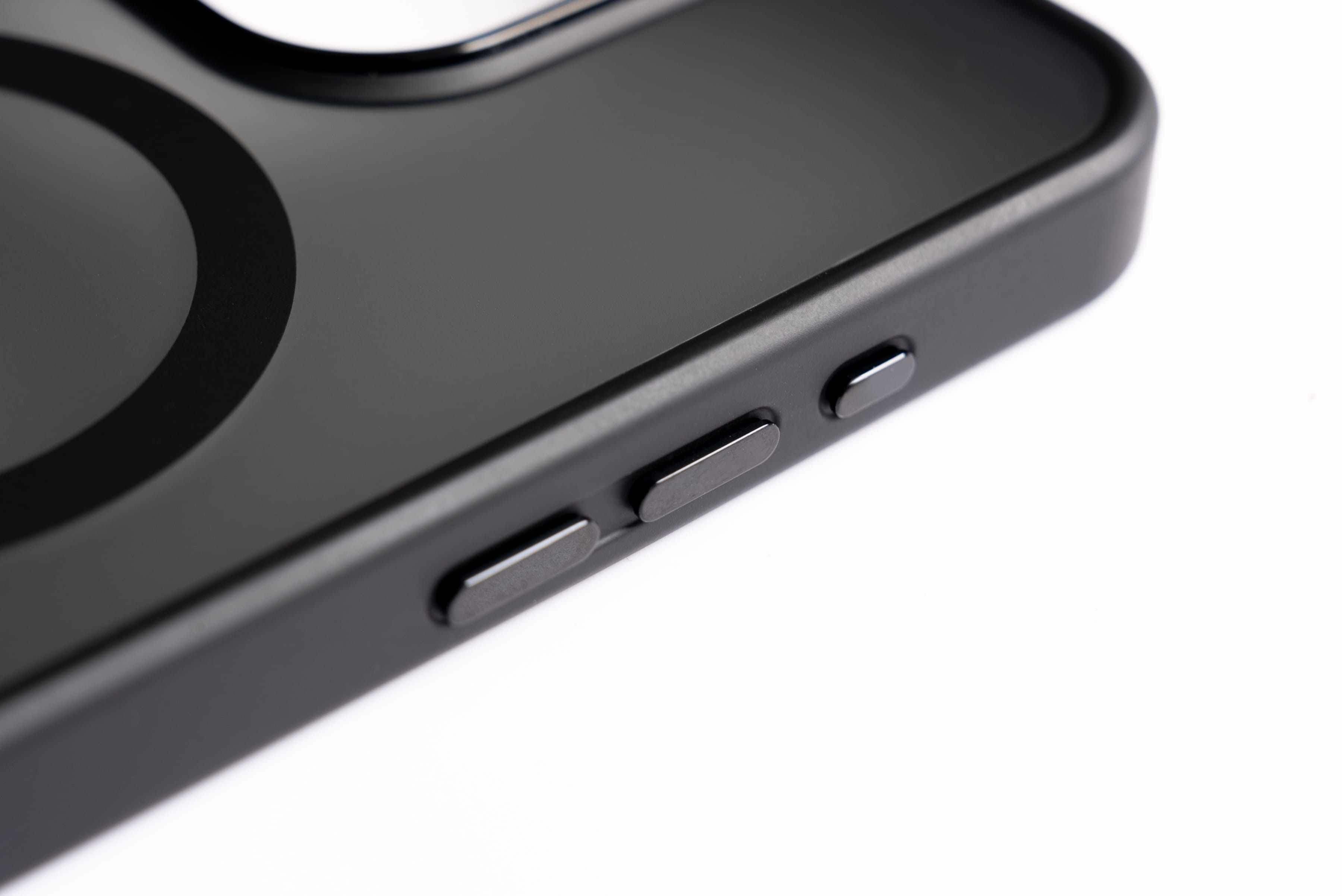 Close-up of the metallic side buttons