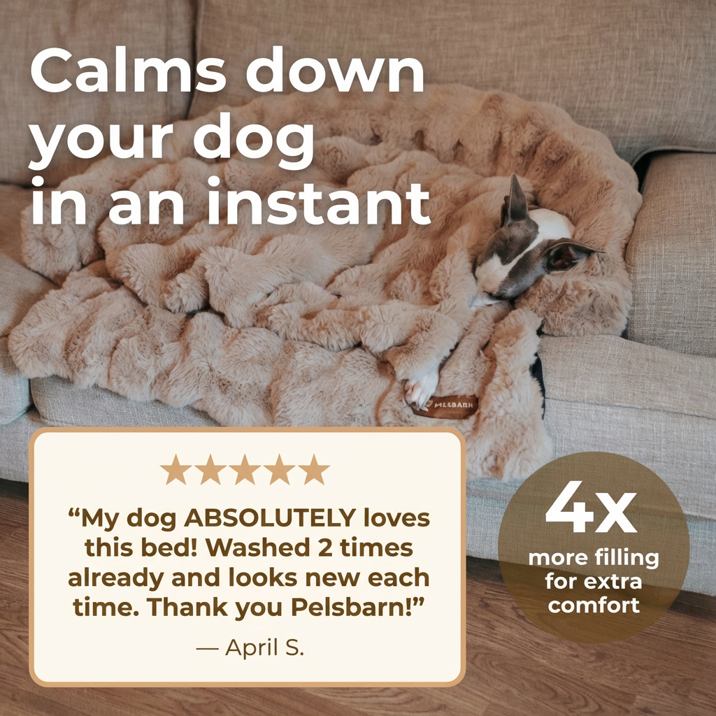 Small dog sleeping peacefully under a soft, fluffy blanket on a couch