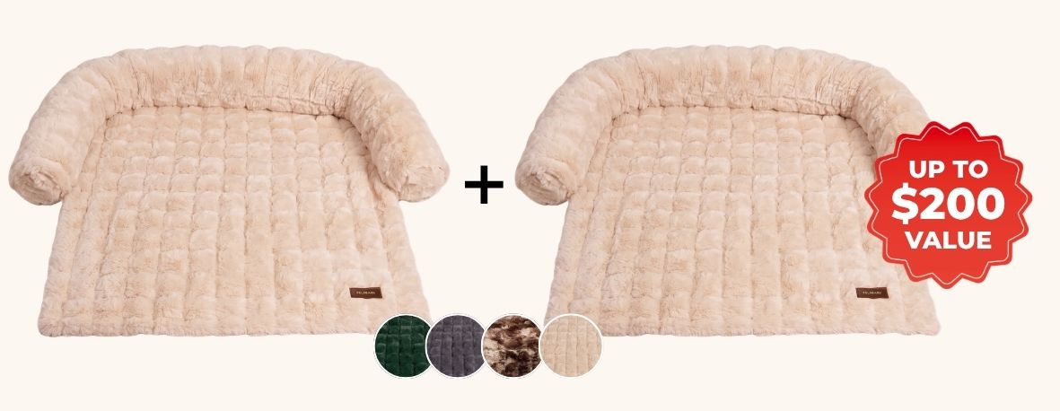 Luxurious Full Backseat Protector in beige, brown and latte swirl, plus a free Calming Relief Blanket