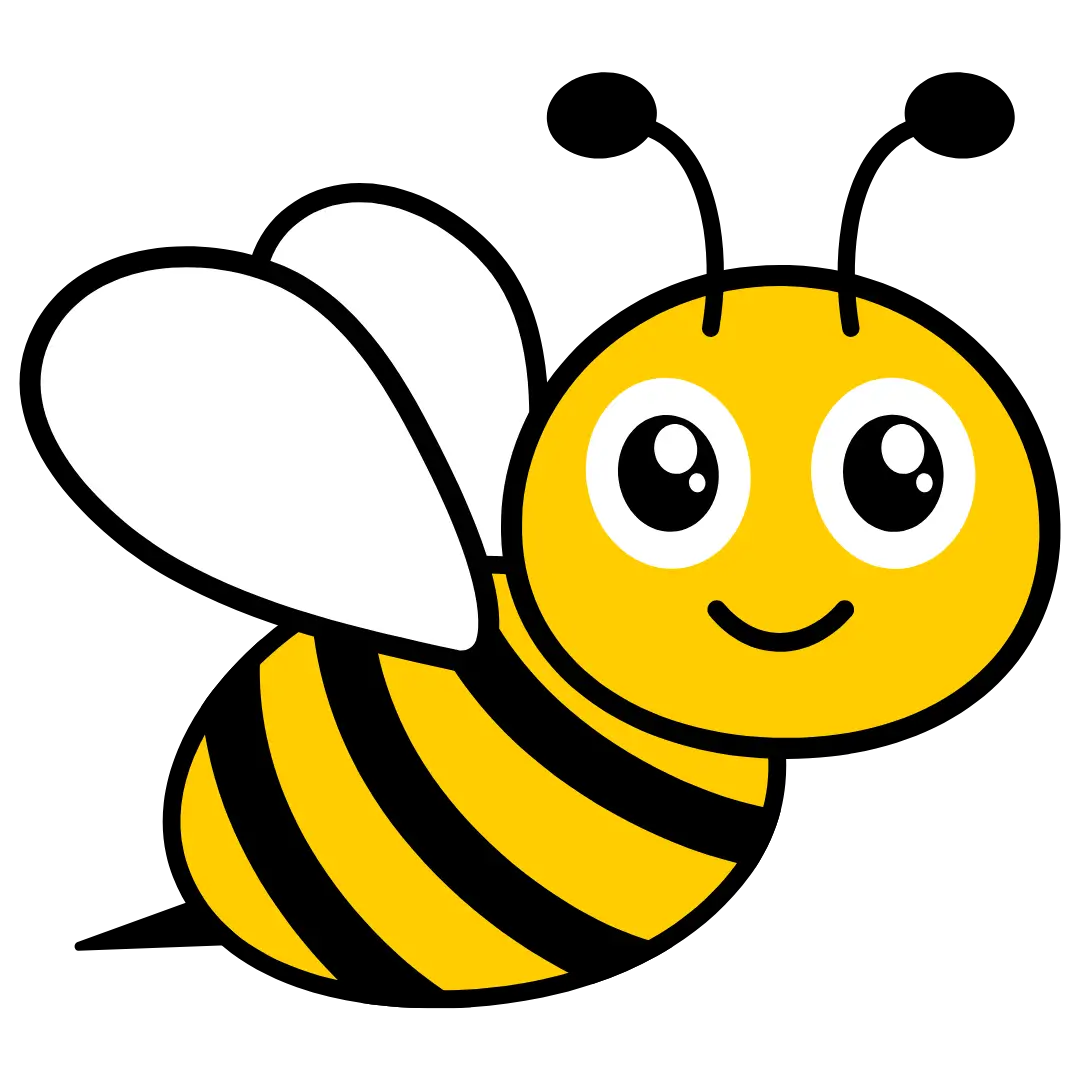 Lächelnde, fröhliche Biene – freundliches Maskottchen-Motiv passend zu Sandolin und Bienenwachs