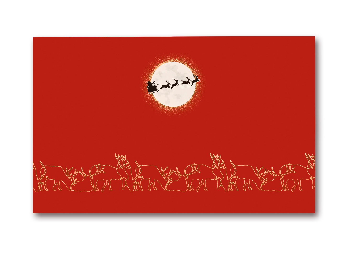 Santa Claus Set Rot geschlossen: rote Geschenkbox mit Mond, Santas Schlitten und goldenen Rentieren