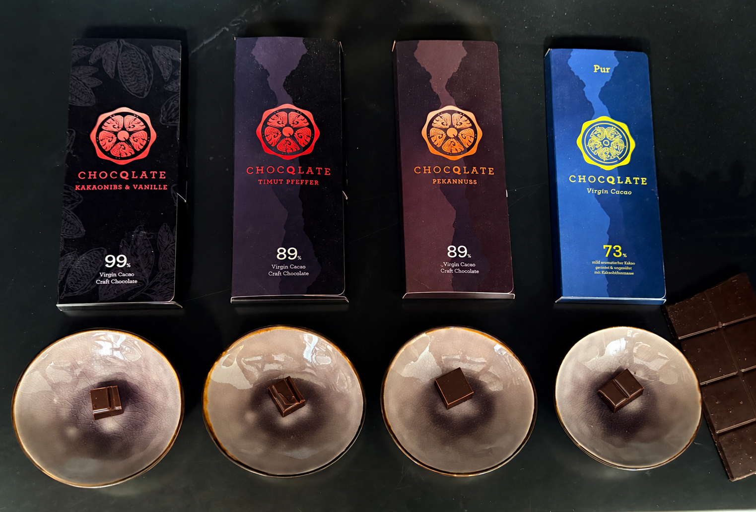 CHOCQLATE 4er Tasting Set mit Tasting-Anleitung