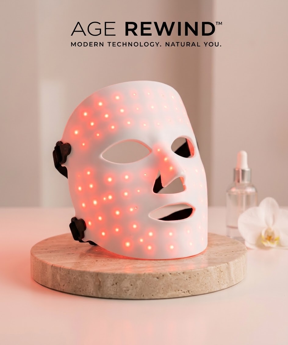 Red LED Light Therapy Face Mask – 2 Adjustable Levels, USB Powered - Color: Brown - AgeRewind