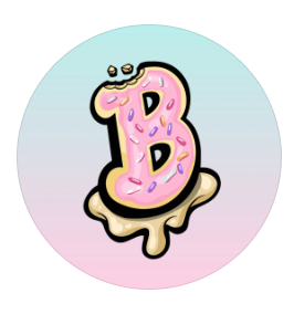 Letter B designed as a pink frosted donut with colorful sprinkles and dripping glaze