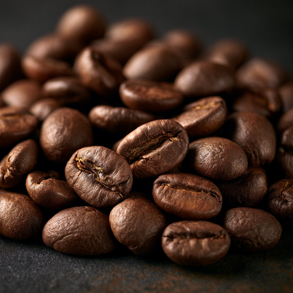 Macro photo of coffee beans, a natural source of caffeine