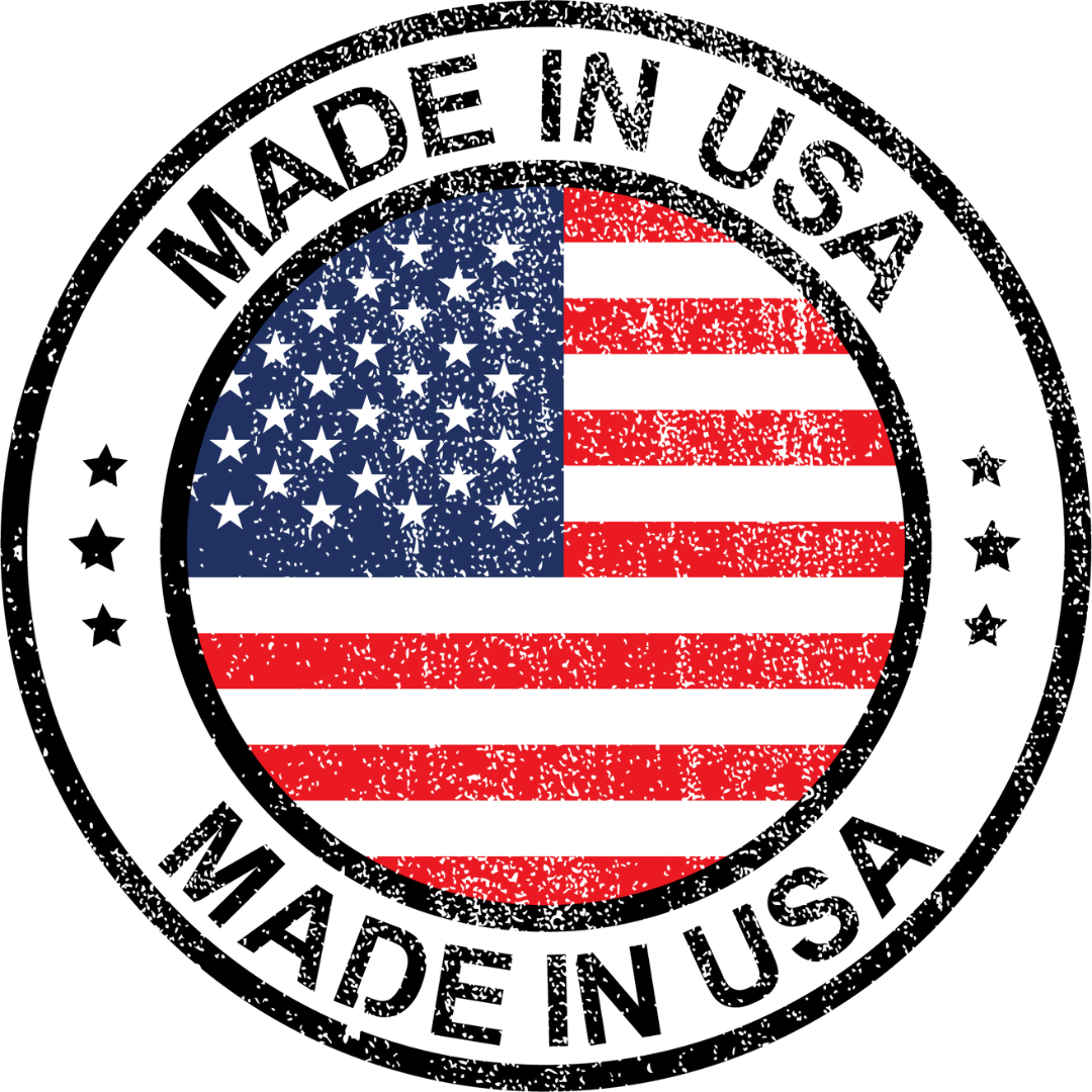 Made in the USA circle with an American flag