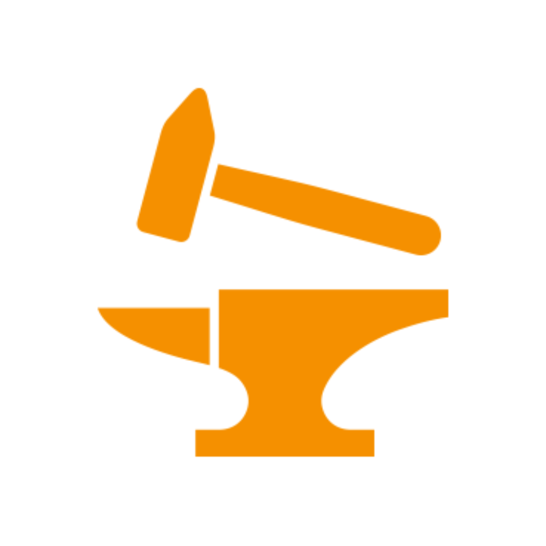 An anvil with a stone hammer