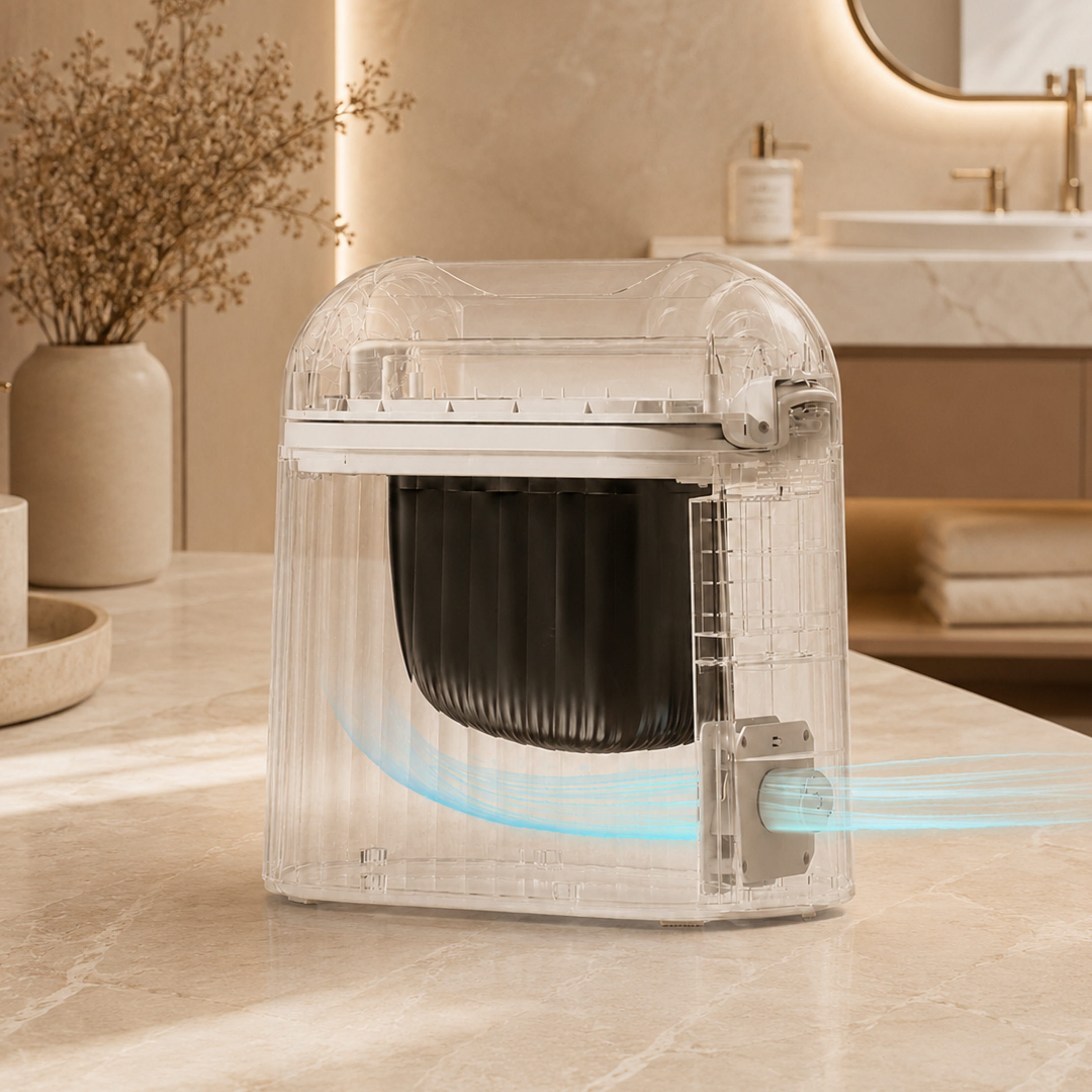 Royal Bin Crown 10L transparent cutaway showing a fresh bag reloading automatically