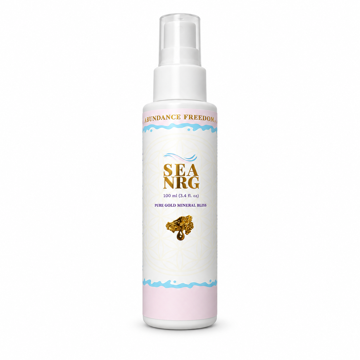SEA NRG 100 ml pump bottle, Pure Gold Mineral Bliss, studio pack shot